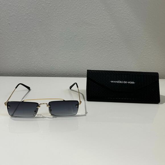 Manière De Voir Black Rectangle Sunglasses with Gold Accents - Picture 2 of 12